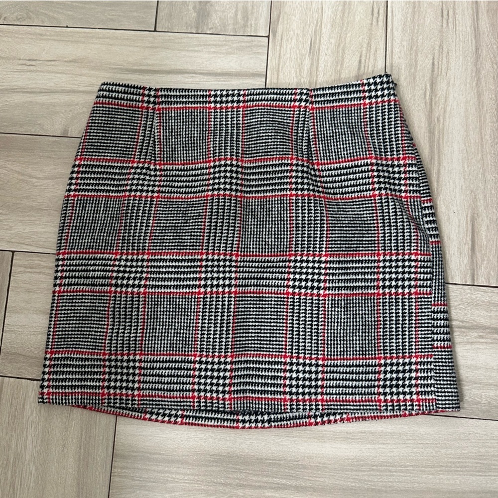 Plaid Mini Skirt - Black, White, and Red